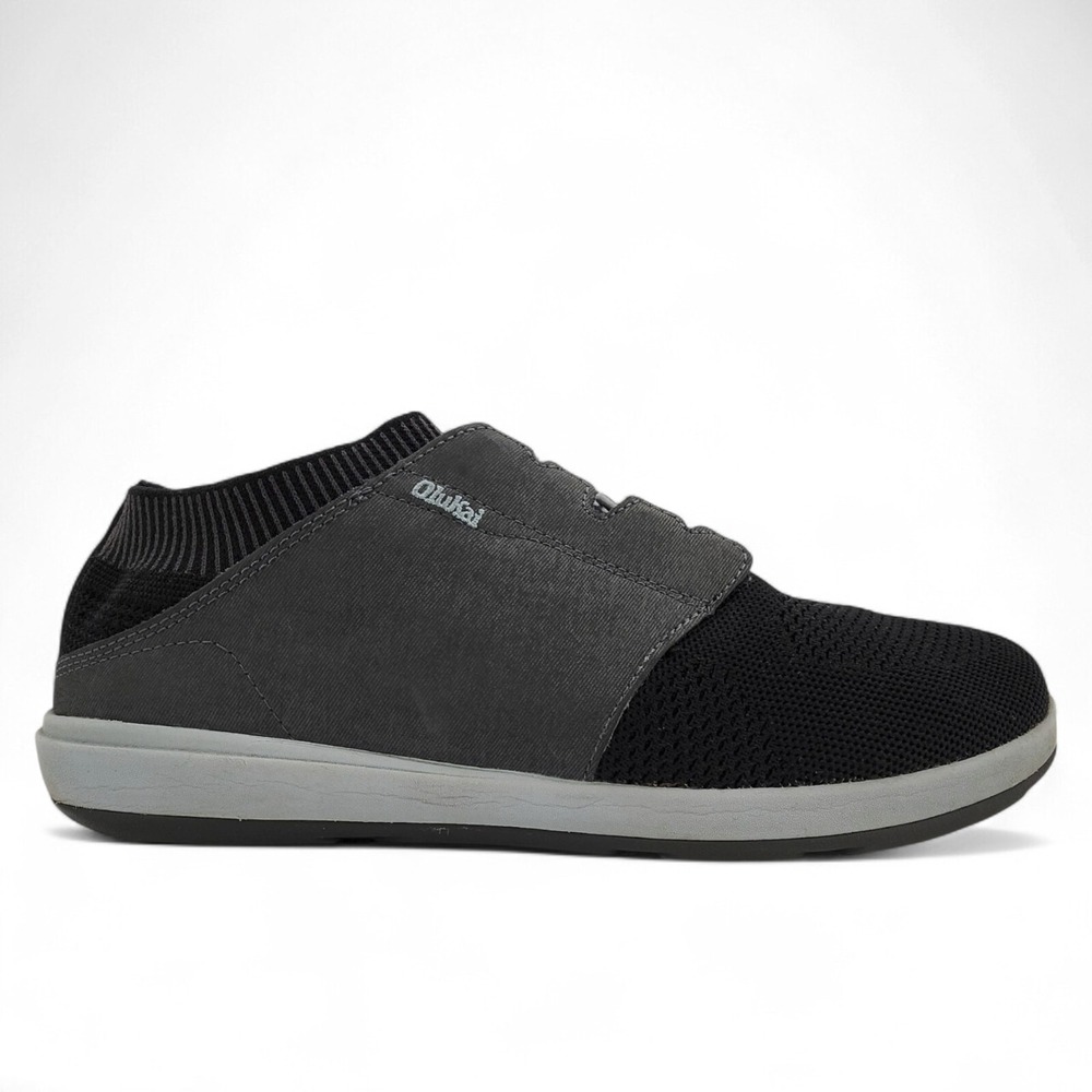 OluKai Makia Ulana Kai Sneaker Mens 11 Black Shadow Knit Slip On Boat Shoe READ‎